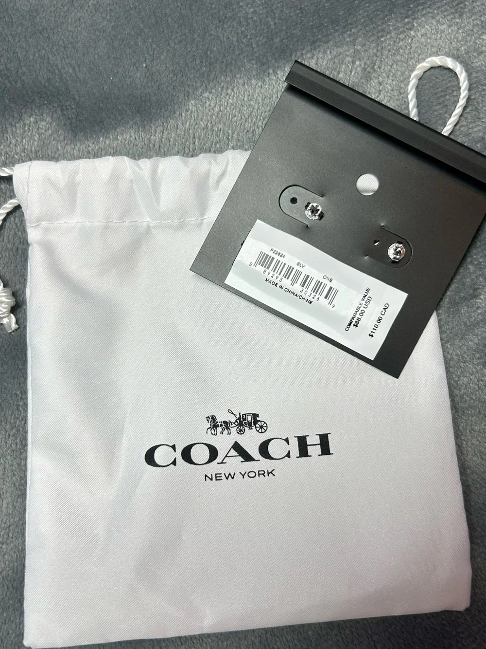 Coach Clear Crystal Stud Earrings with White Logo Pouch